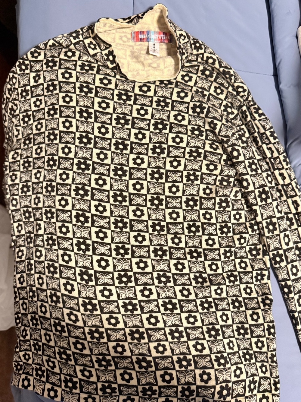 Urban Outfitters Black and Cream Patterned Pullover Top